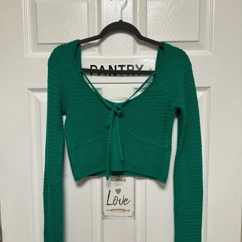 Free People Beach Crochet Halter Green Sweater Size Small - Picture 2 of 11